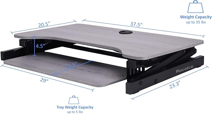 Rocelco 37.5" Height Adjustable Standing Desk Converter - Image 3