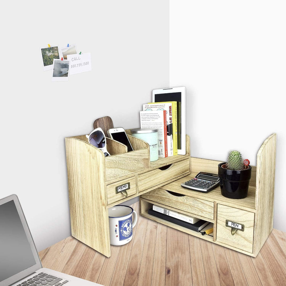 Ikee Design Large Extendable Wooden Desktop Organizer For Office Supplies