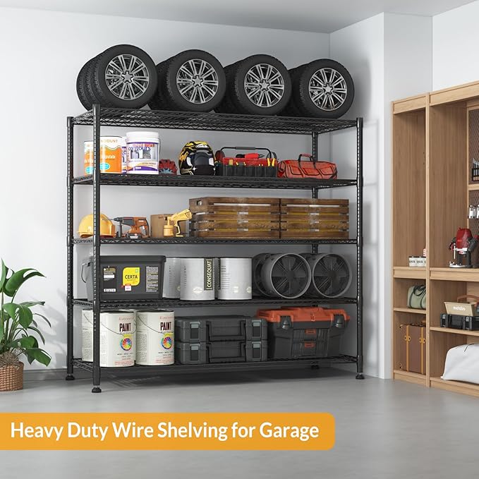 Himimi Storage Shelves with Wheels, 5-Tier Heavy Duty Steel Wire Rack Storage - Image 2