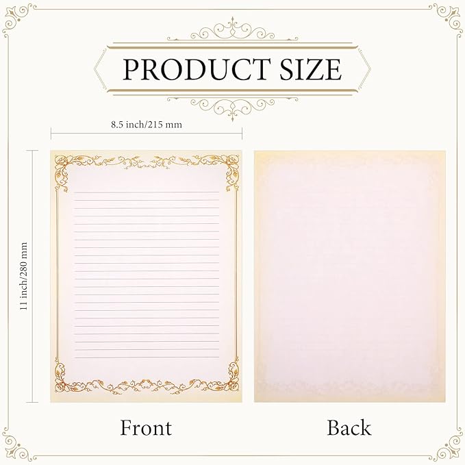 Sabary 200 Sheets Lined Stationary Writing Paper 8.5 x 11 Inch Fancy Vintage - Image 2