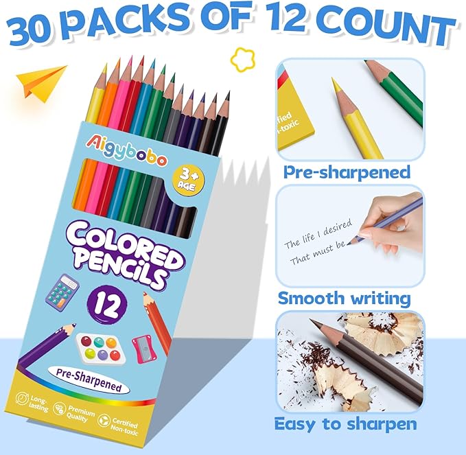Aigybobo 360 Count Colored Pencils Bulk, 30 Pack Colored Pencils - Image 3