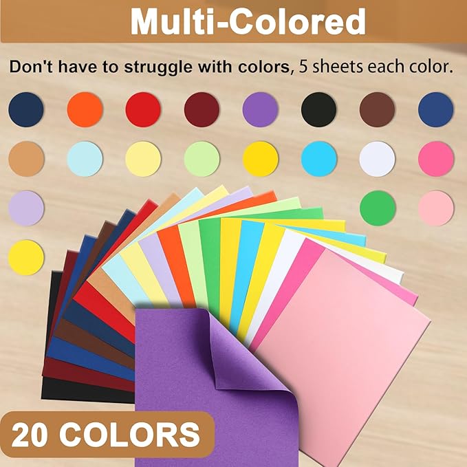 Silunkia 100 Sheets 20 Assorted Colors Cardstock Scrapbooking Paper, 92lb - Image 2