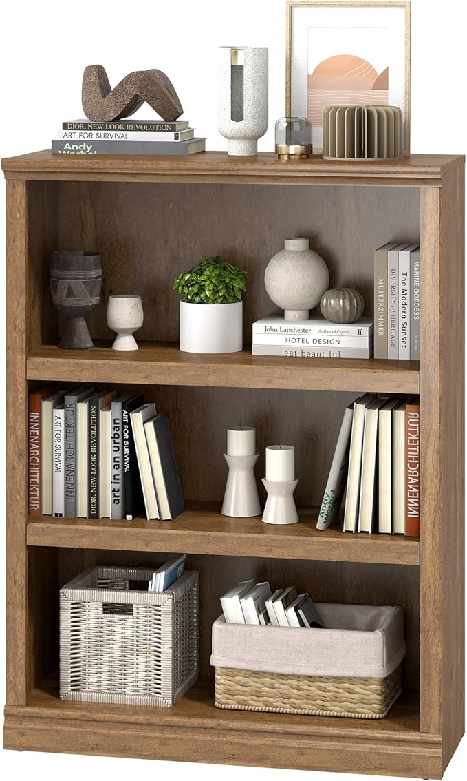 blini 3-Shelf Bookcase Wooden Bookshelves 33in Wide Floor Standing Display - Image 5