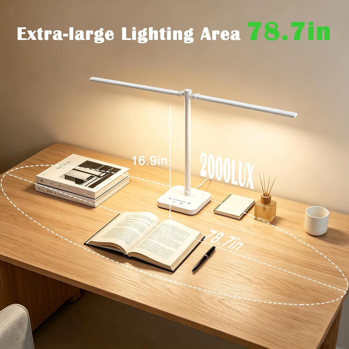 Desk Lamp for Office Home Dual Head 24W Swing Arm Reading Table Lamp White
