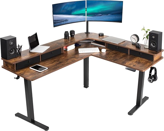 VIVO Electric 2-Tier Corner L-Shaped 63 x 55 inch Standing Desk, Height by VIVO