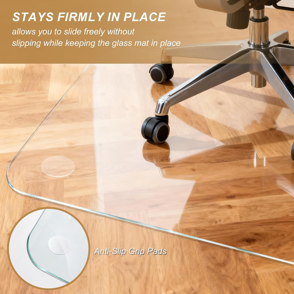 Vicwe Glass Chair Mat for Carpet, 32"x48" Tempered Glass Office Chair Mat | 1/5" Thick,Heavy Duty Chair Mat with Rounded and Polished Edges,Smooth Glide for Carpet & Hardwood Floor Protection,Ship Flat