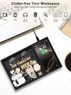 Gifts for Dad Valet Tray, Built-in Wireless Charger, Nightstand Organizer - Image 3