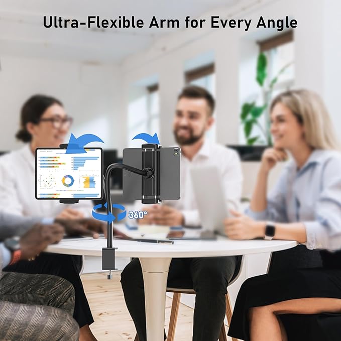 TeQable Tablet Stand for Desk, Gooseneck iPad Holder Clamp Mount, 360° - Image 7