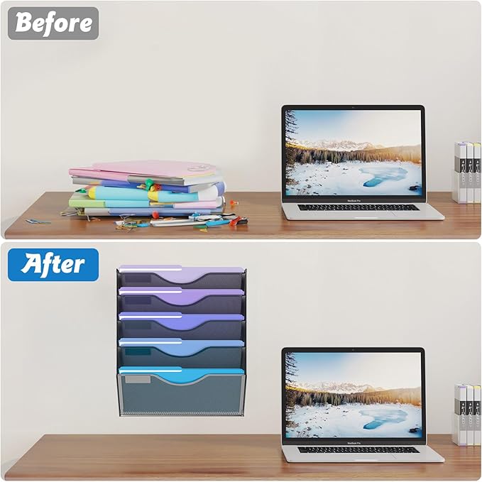 Gawerk 5 Tier Hanging Wall File Organizer, Mesh Mail Paper Orgnization Hanging - Image 4