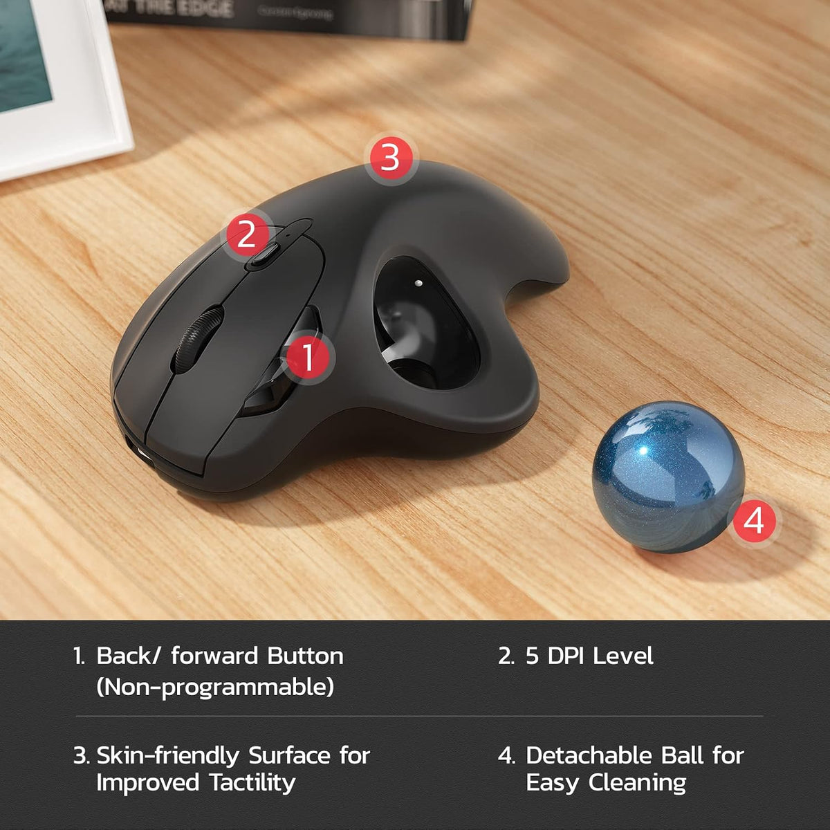 Nulea M501 Wireless Trackball Mouse Ergonomic Thumb Control, 4 DPI Levels