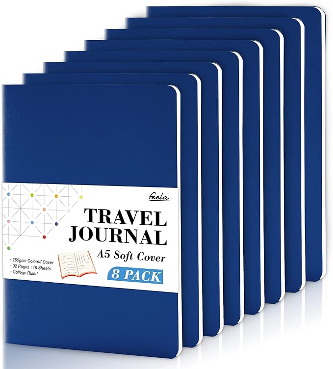 8 Pack Soft Cover Journal Bulk, Feela Notebooks College Ruled by feela