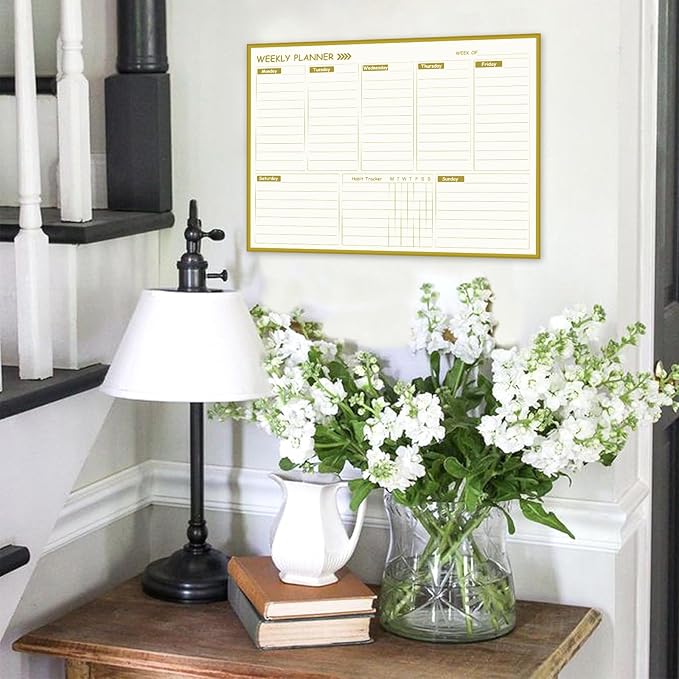 Gold Weekly Dry Erase Board for Wall, Small Magnetic Dry Erase Weekly Calendar - Image 3