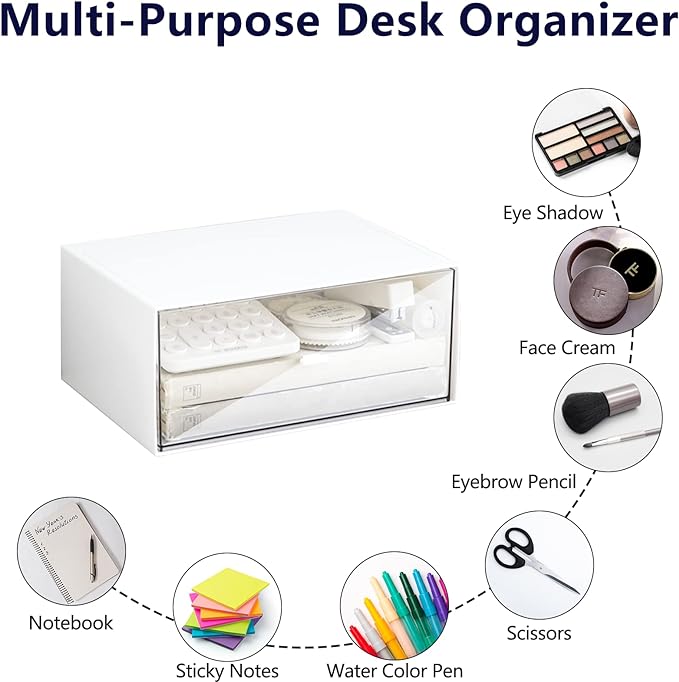 Desk Drawer Organizer, Stackable Storage Drawers, Plastic White Desk Organizers - Image 5