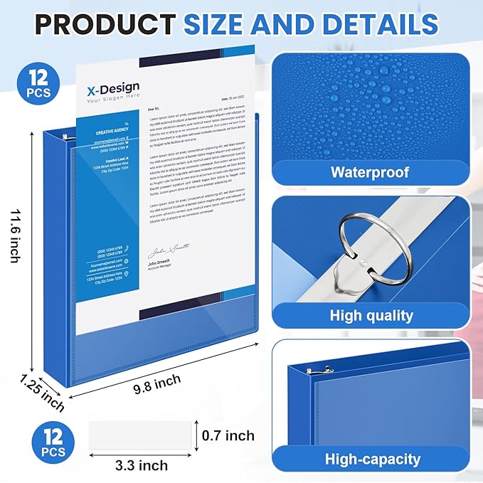 Henoyso 12 Pcs 3 Ring 1 Inch Binders Fits 8.5 x 11 Inch Letter Size Paper - Image 2
