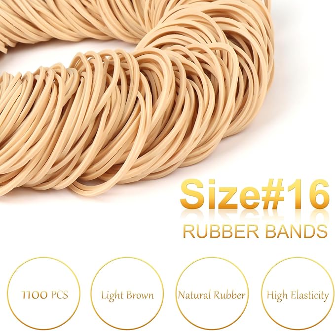 Rubber Bands Office Supplie 1100Pcs Size #16 Rubberbands Light Brown Elastics - Image 3