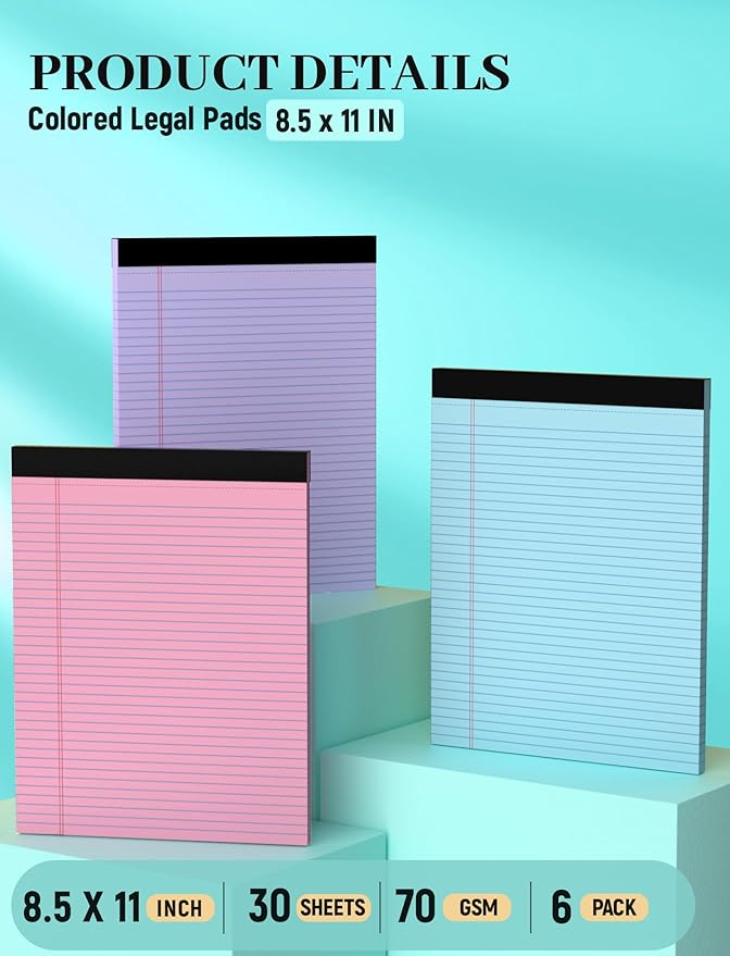 Legal Pads 8.5 x 11, 6 Pack Note Pads 8.5x11, Colored Legal Pads 8.5 x 11 - Image 2