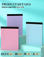Legal Pads 8.5 x 11, 6 Pack Note Pads 8.5x11, Colored Legal Pads 8.5 x 11 - Image 2