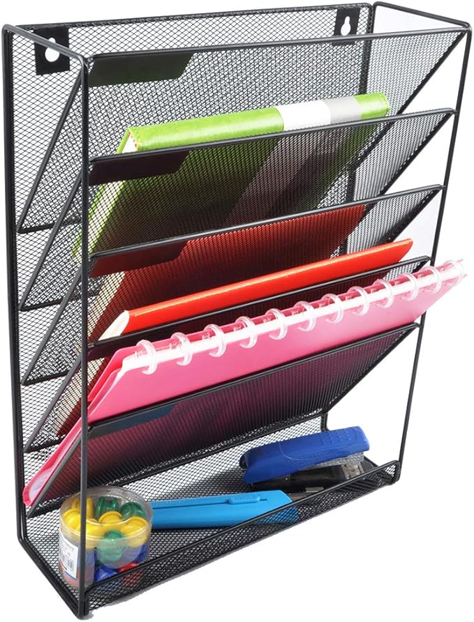 EASEPRES Hanging File Holder Organizer, 6 Tier Mesh Metal Wall Mount Document by EASEPRES
