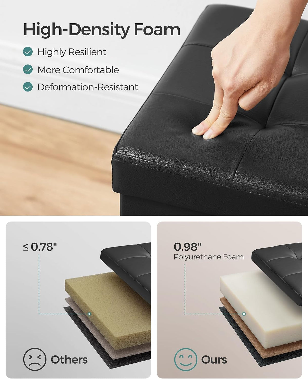 SONGMICS 30 Inches Folding Storage Ottoman Bench with Flipping Lid