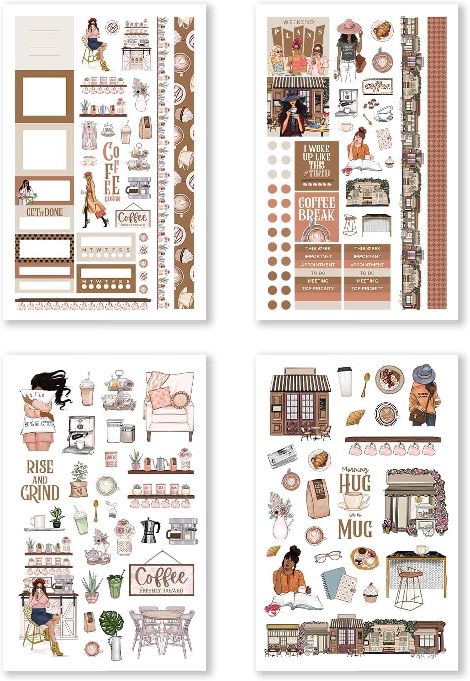 Hobonichi Compatible A5 Planner Sticker Book – Coffee Queen Collection Coffee-Themed Decorative & Functional Stickers for Cousin & Weeks Size Planners, Journals & Creative Planning