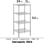 Regal Altair 21" Deep x 24" Wide x 54" Height Wire Shelving Kit | 4-Tier | NSF - Image 3