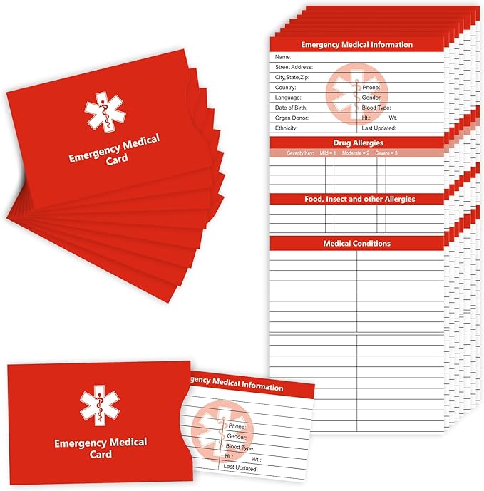 MEDMAX 8 Pack Emergency Medical Cards Tri-Folding by MEDMAX