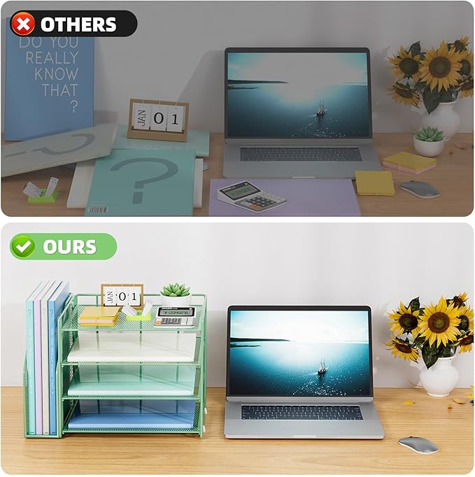 Marbrasse Desk Organizer and Accessories，4-Tier Paper Letter Tray Organizer - Image 2