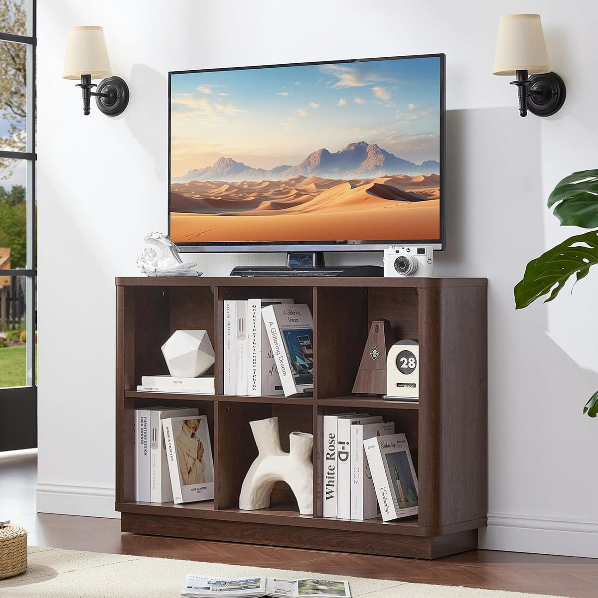 Joaxswe 6 Cube Bookcase, 40" Wide Low Horizontal Book Shelf w/Curved Edg...