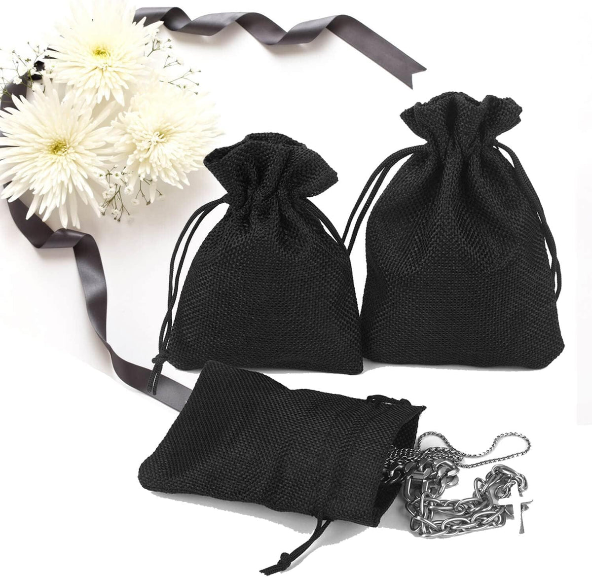 50Pcs Black Burlap Bags with Drawstring, 5.9x7.5 inch Jute Favor Sacks Linen ...