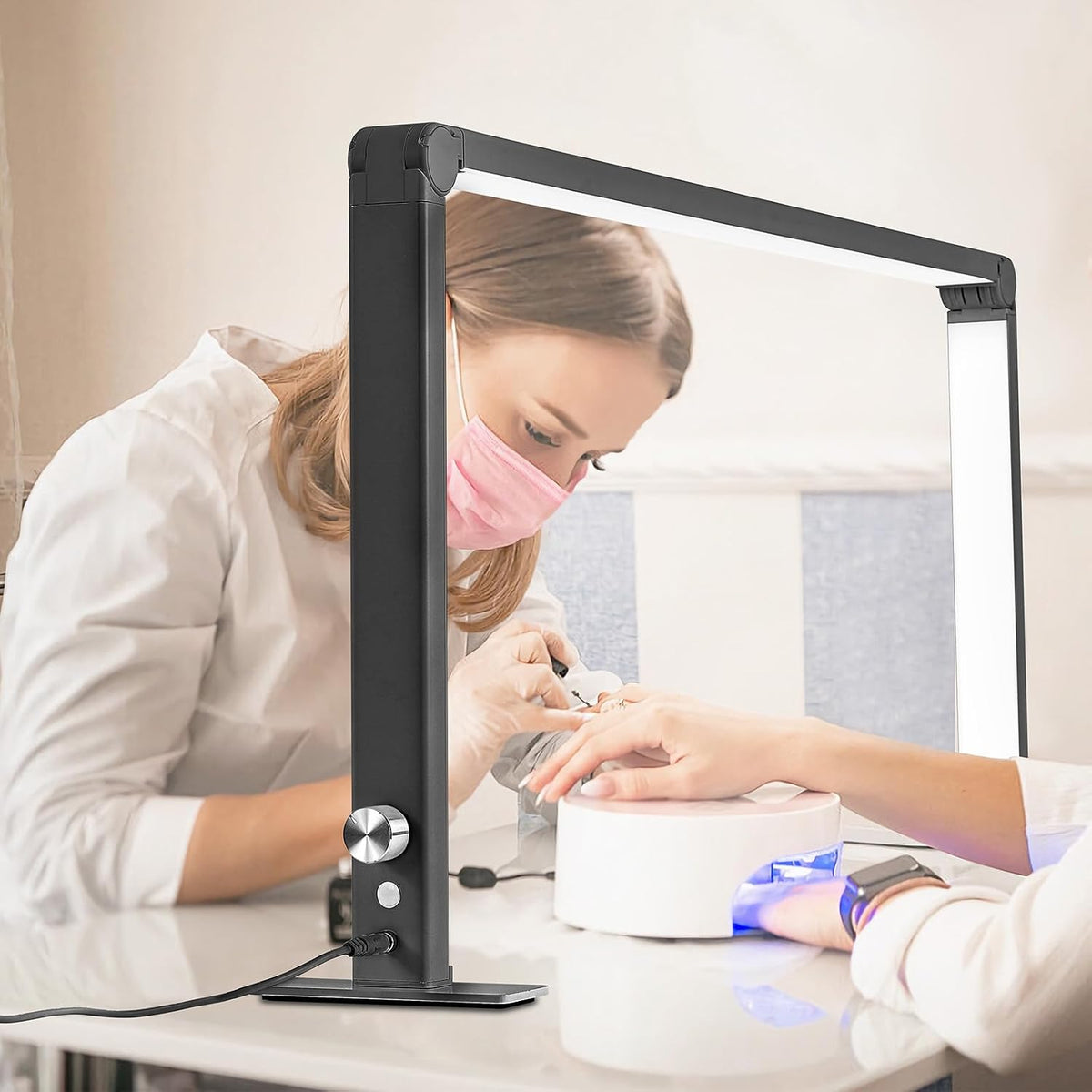 Foldable Half Moon Light for Nail Desk, 48W Rectangle Nail Tech Lamp, 33in LE...