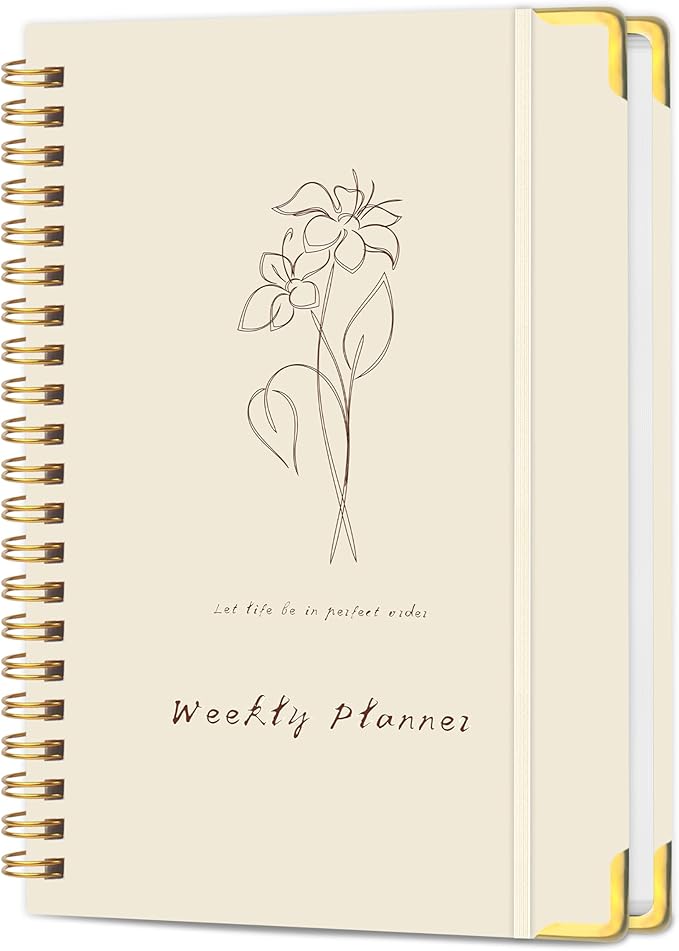 Undated Weekly Planner with Metal Corner Hardcover Notebook, A5 Size Journal by KAICNPAPER