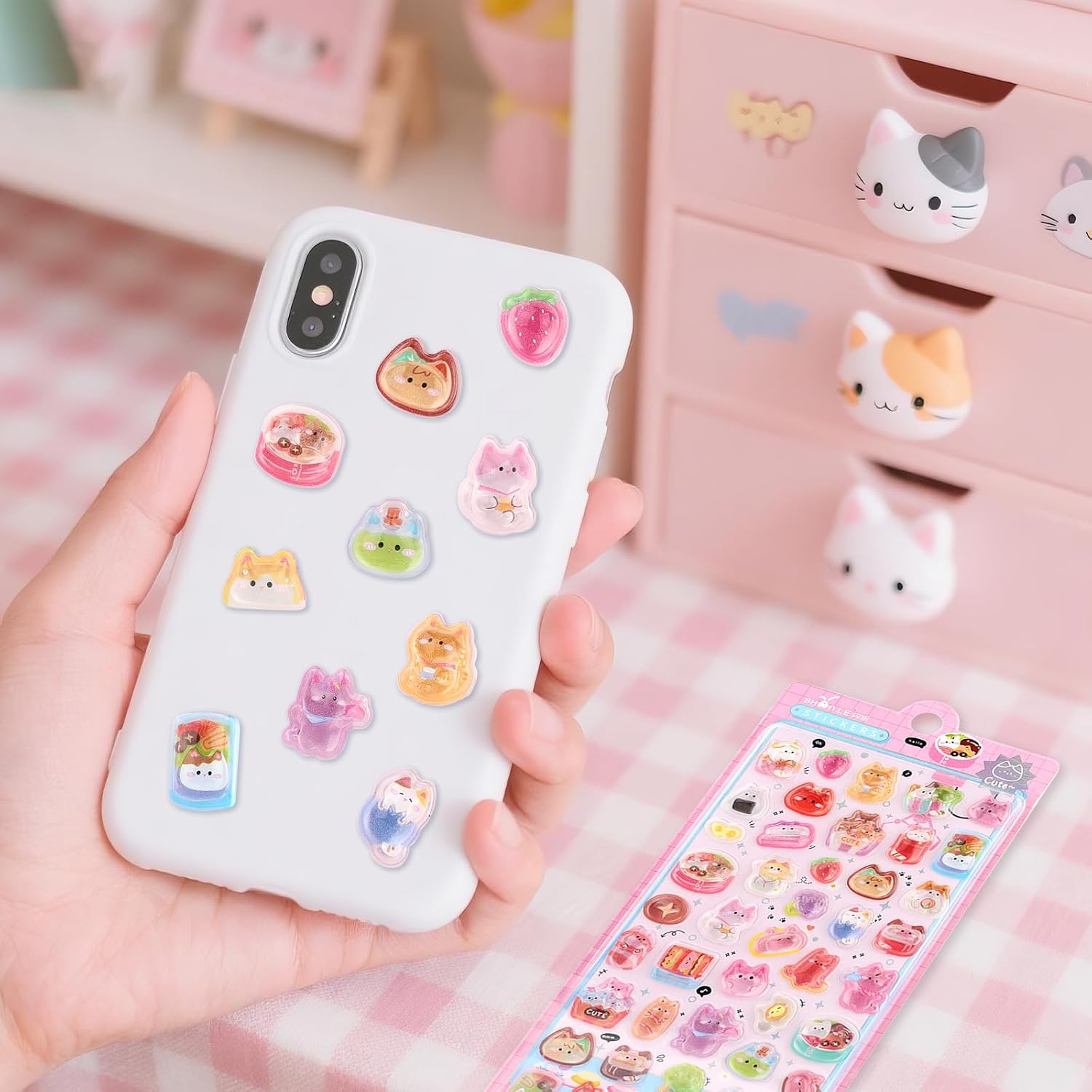3D Cute Cartoon Cat Bento Puff Stickers,Kawaii Mini Puffy Stickers | 3D Stickers for Scrapbooks Planner Journals Laptops Phone Case Decoration Phone Stickers