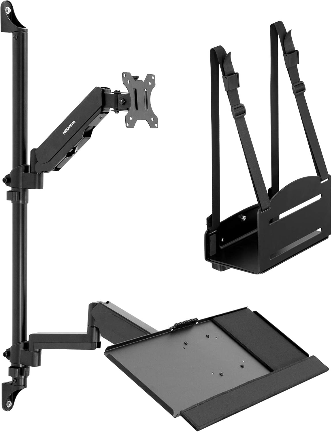 Mount-It! Single Monitor Arm Wall Mount Workstation with Keyboard Tray & ...