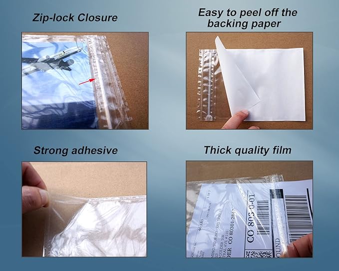 BEUYI Premium 6.7'' x 10'' Resealable Adhesive Shipping Label/documents Pouches - Image 3