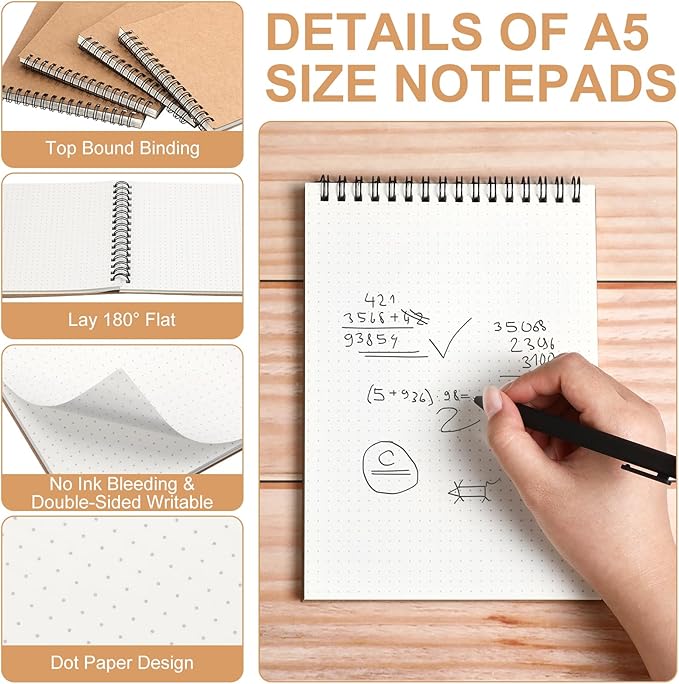 Engrowtic Dot Grid Notebook Top Spiral Notebook A5 Size Bullet Dotted Paper - Image 3