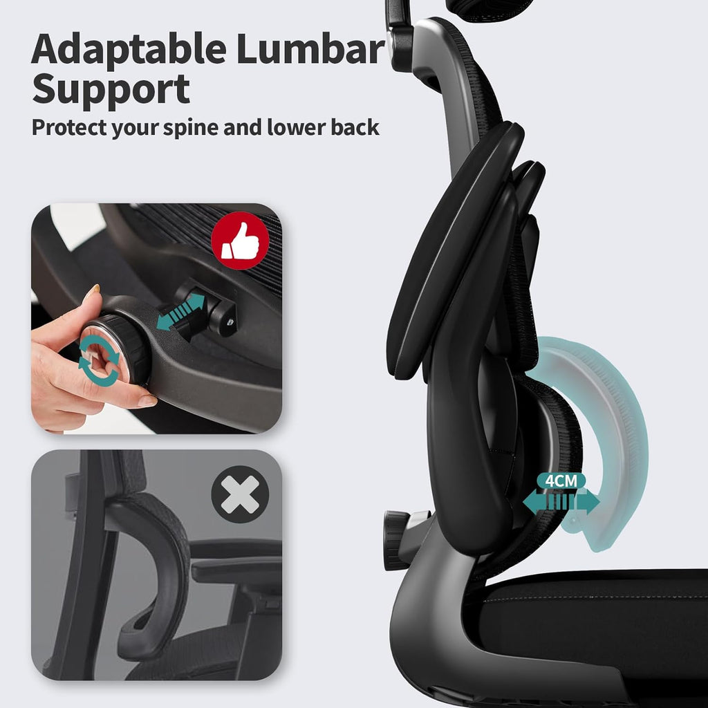 tralt office chair ergonomic desk chair with lumbar, close-up detail
