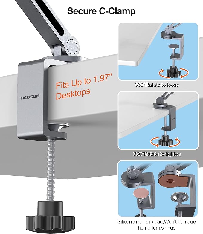 YICOSUN Tablet Arm Mount with Super Grip, Adjustable Foldable Holder & Heavy - Image 3