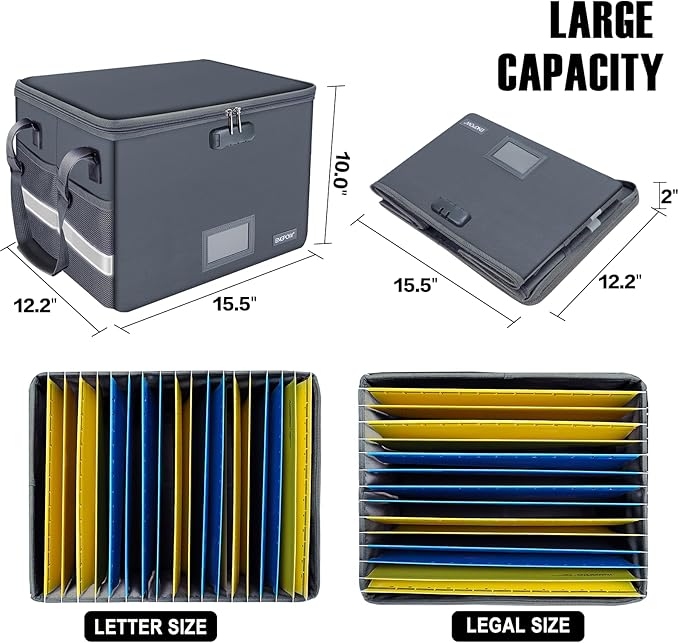 ENGPOW File Box with Lock, Fireproof Document Box with Pockets, Collapsible - Image 5