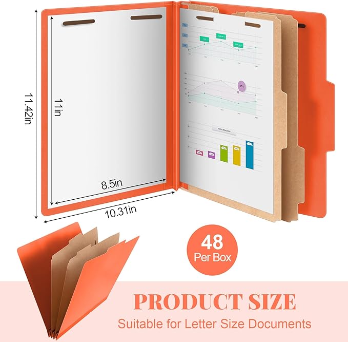Skyygemm 48 Pcs Classification Folders Letter Size, 2 Divider Pressboard File - Image 2