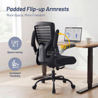 Office Desk Chair for Long Hours & Lower Back Pain Relief – 4“ Thick Molded Foam Cushion, Enhanced Lumbar Support, Padded Flip-up Armrests, Ideal for Office or Study, Black