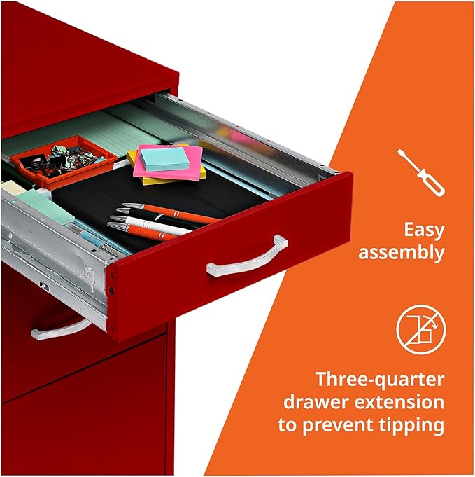 LYS SOHO Box/File/File Mobile Red File Cabinet, 3 Drawer - Image 6