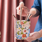Jwest Pen Holder, Makeup Brush Holder Ceramic Shiny Gold Vintage Floral Flowers - Image 3