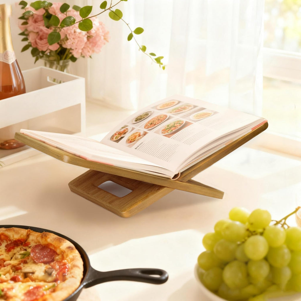 Wood Book Stand for Reading with Handles Large Wooden Book Holder for Display Open Bookstand for Recipe Cook Book