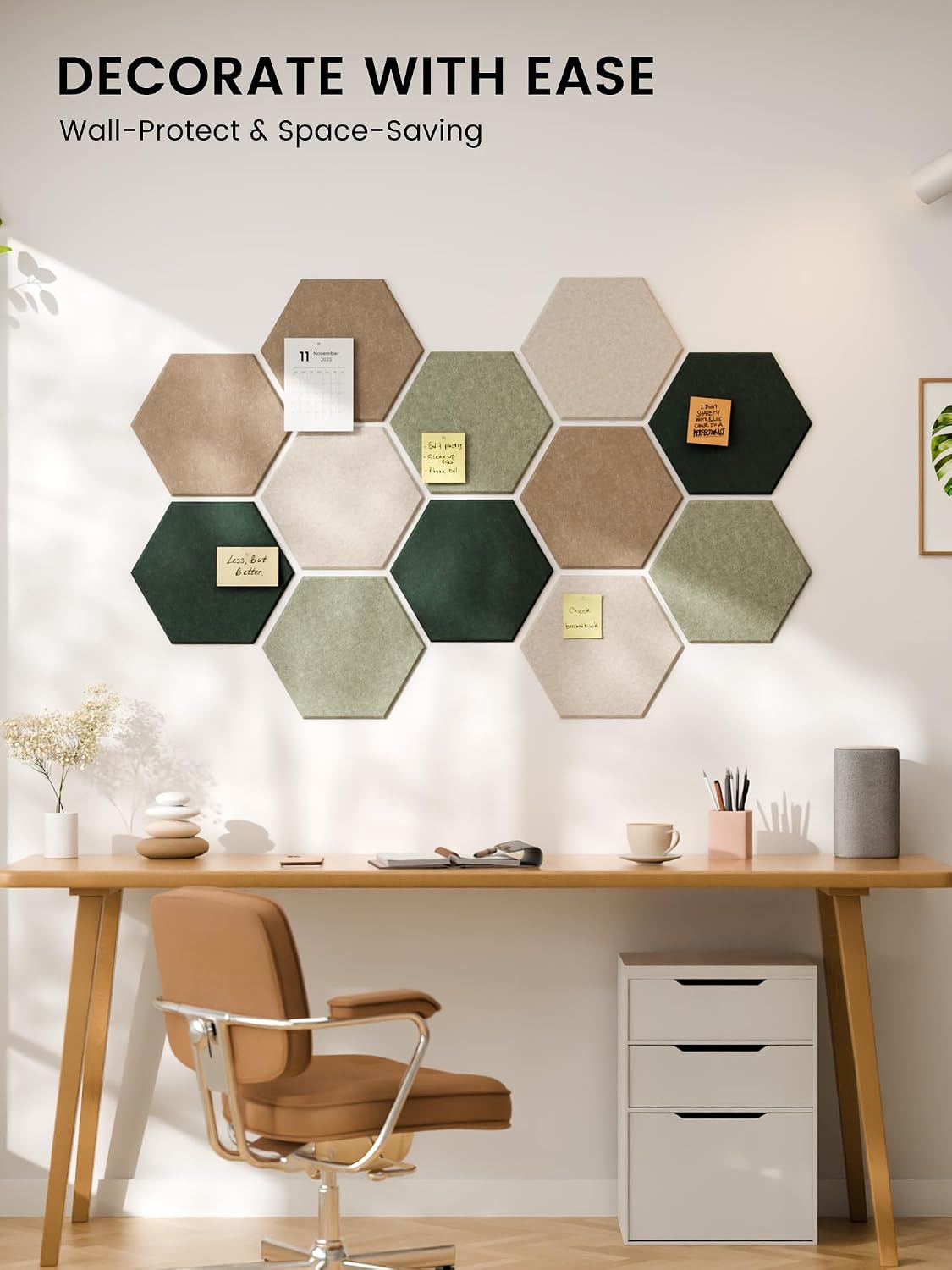 Fluxynara 12-Pack Hexagon Felt Bulletin Board Tiles, Nordic Moss-1