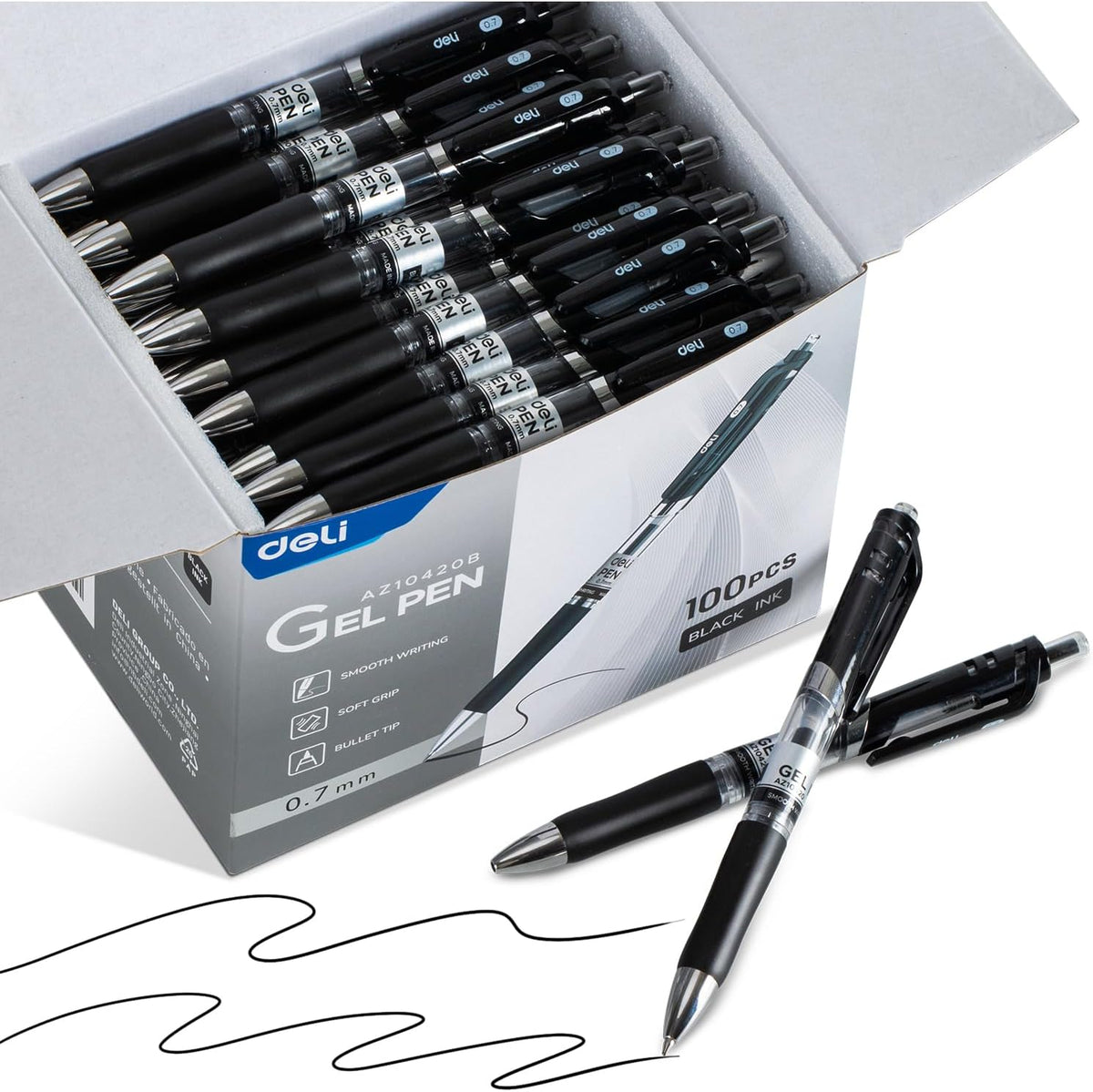 deli Gel Pens, 100 Pcs Retractable Pens Black Ink, Medium Point Pen 0.7mm