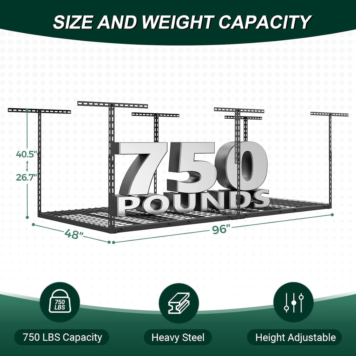 4x8 ft overhead garage storage rack,750lbs weight capacity shown in use
