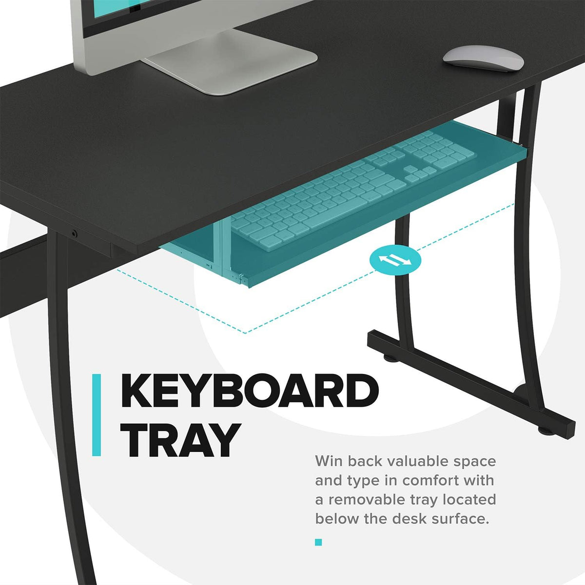 RIF6 L-Shaped Modern Gaming Desk, Keyboard Tray & Cable Management, Black