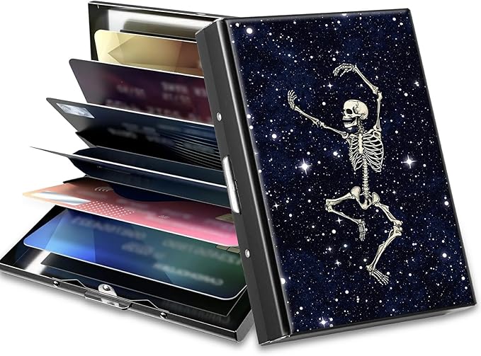 BWEGRHE Slim Credit Card Holder, Dance Skull Skeleton RFID Blocking Metal Wallet by BWEGRHE