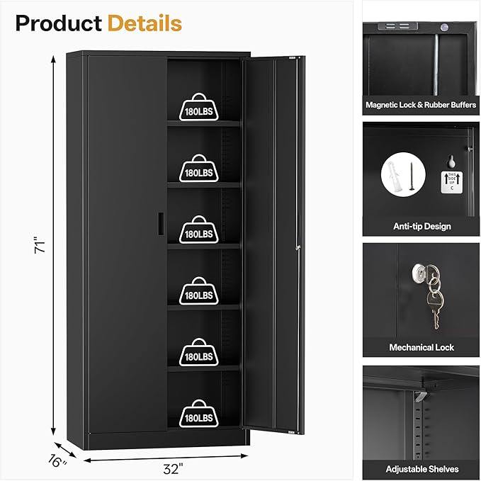 TaskStorz Metal Garage Storage Cabinets, 71” Tall Metal File Cabinet - Image 3