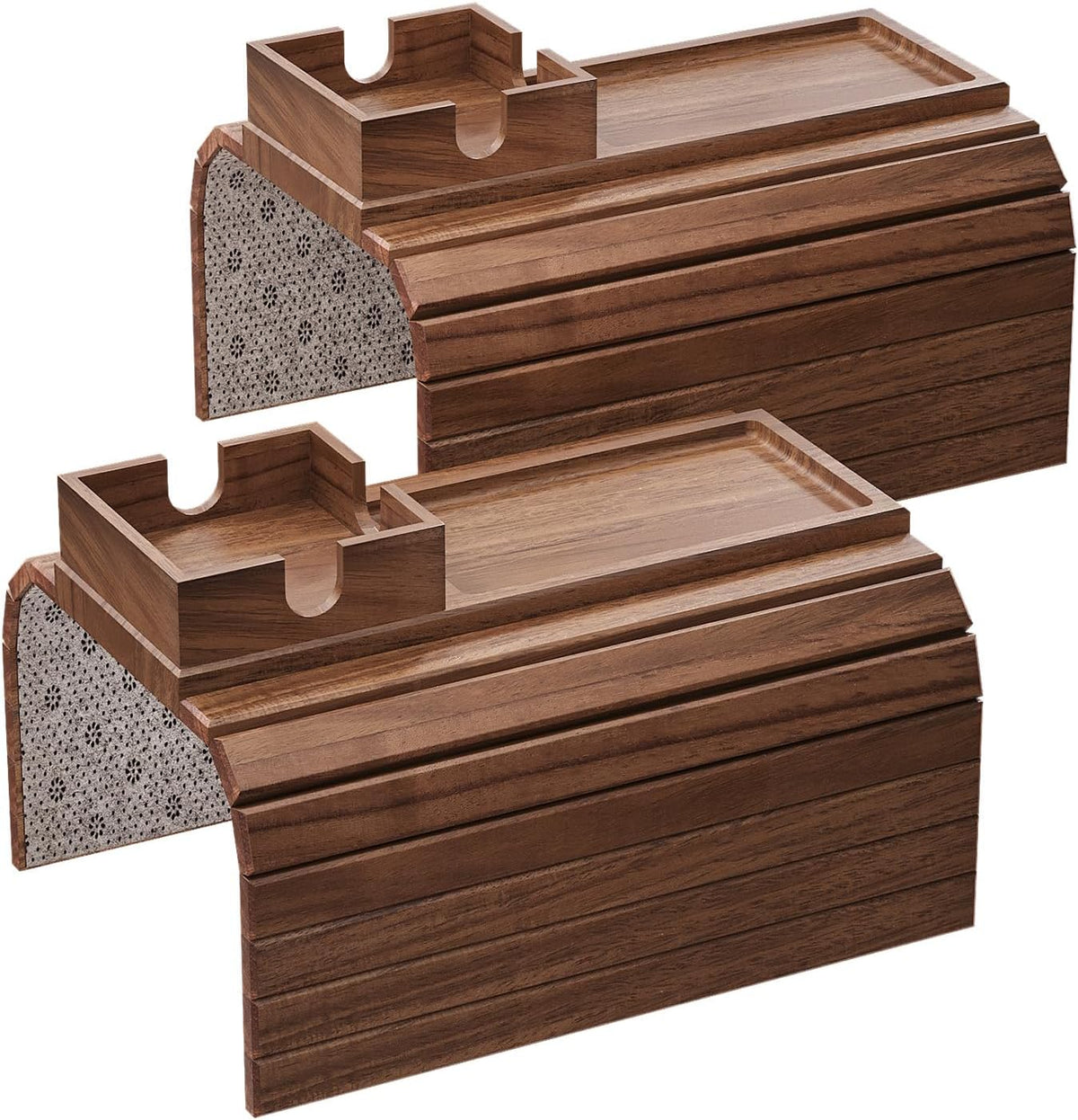 Fibogollo Acacia Wood Foldable Sofa Arm Tray with Square Cup Holder 2PC